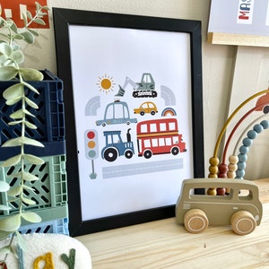 Set Of 3, Personalised, Scandi Car Prints, Children's Bedroom, Nursery, Playroom, Vehicle, Decor, Boys Room, Transport, Colourful, Wall Art image 5