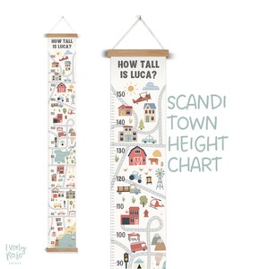 Personalised, Canvas Height Chart, Growth Chart,Scandi Town Decor, Kids Decor, Nursery Decor, Vehicle Nursery, Playroom, Town Map