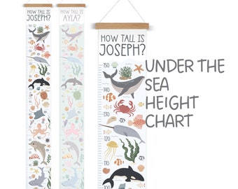 Personalised, Children's Height Chart, Growth Chart, Ocean Nursery, Kids Decor, Sea Life, Ocean Decor, Scandi Ocean SeaLife Theme, Under Sea