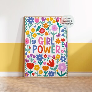 Lámina de flores personalizada, lámina floral para habitación infantil, lámina de flores silvestres, para adolescentes, lámina de Girl Power, arte mural de flores silvestres, dormitorio de niña, flores brillantes