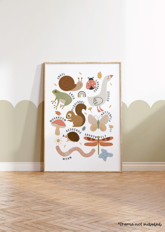 Children’s a Garden Animals, playroom decor, neutral decor, nursery, kids room, adventure, explore, playtime, wall art, Scandi style