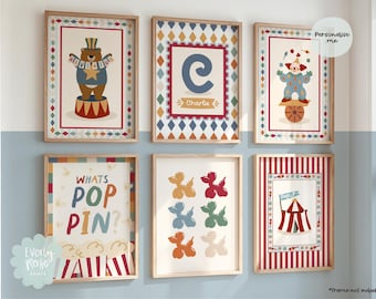 Set Of 3 or 6, Children's Circus Themed Prints, Circus Wall Art, Circus Nurser Posters, Playroom Prints, Boys Nursery Prints, Circus Animals