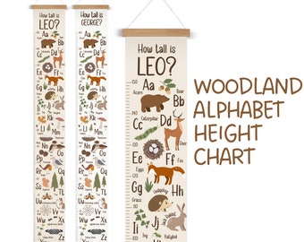 Personalised, Canvas Height Chart, Growth Chart, Woodland Alphabet, Decor, Kids Decor, Nursery Decor, Woodland Nursery, Woodland Animals