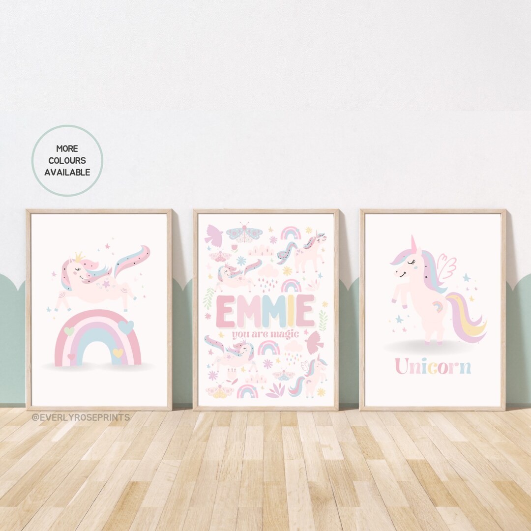 Set of 3, Unicorn Prints, Personalised, Various Colours, A5 A4 A3 A2 A1 ...