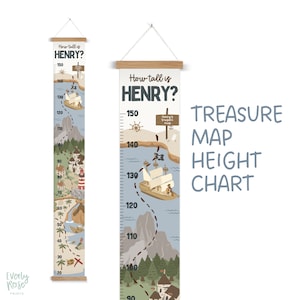 Personalised, Canvas Height Chart, Growth Chart, Pirate Treasure Map, Kids Decor, Nursery Decor, Playroom, Pirate Theme, Ocean Adventure