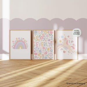 Set Of 3, Flower Prints, Floral Nursery Print, Wildflower Print, Teens, Girl Name Print, Wildflower Wall Art, Girl Bedroom, Pastel Flowers