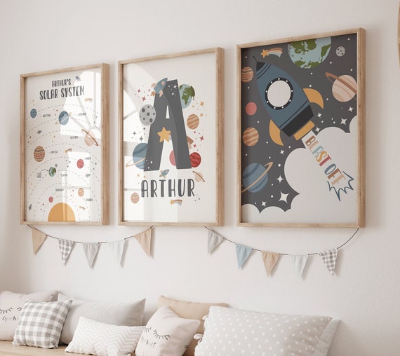 Set of 3, Solar System Prints, Galaxy Prints, Children's Space Prints, Outer Space Decor, Nursery Prints, Bedroom Prints, Wall Art Prints