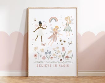 Girls Fairy Prints, Princess, Castle, Girls Prints, Unicorn Wall Art, Nursery Prints, Fairytale, Magical Kingdom, Wildflower, Magic Kingdom