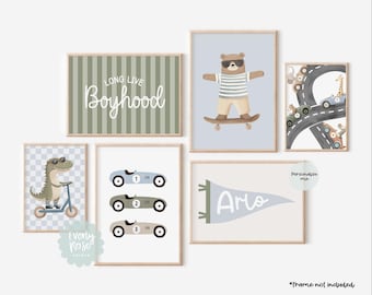 Personalised, Boys Transport, Gallery Wall, Nursery Prints, Playroom, Boys Bedroom, Neutral Prints, Vehicle, Teddy Bear, Skateboard, Boyhood