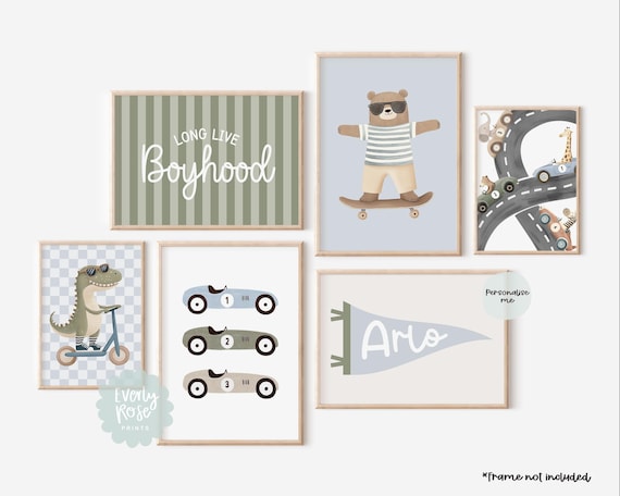 Personalised, Boys Transport, Gallery Wall, Nursery Prints, Playroom, Boys Bedroom, Neutral Prints, Vehicle, Teddy Bear, Skateboard, Boyhood