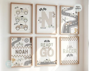Set of 3, 6, Personalised, Race Car Prints, Vehicle Prints, Racing Car, Boys Bedroom Prints, Vintage Race Car, Playroom Prints, Boys Gifts