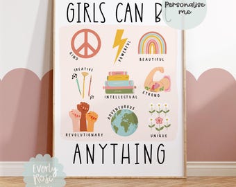 Educational Prints, Strong Women, Girls Can Do Anything, Prints, Playroom Prints, Feminism, Nursery Decor, Neutral Decor, Female Empowerment
