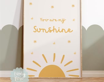 You Are My Sunshine, Nursery Print, Neutral Nursery Prints, Playroom Prints, Children's Bedroom Decor, Boho Style, Sunshine Posters, Nursery