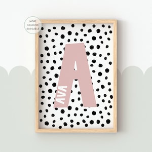 Personalised Polka Dot Prints For Nursery, Children's Bedroom, Playroom, Scandi Style, Initial Prints, Scandi Decor, Nursery Decor