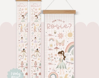 Personalised, Canvas Height Chart, Growth Chart, Pink Fairies, Kids Decor, Nursery Decor, Girls Wall Decor, Fairy Decor, Playroom, Magical