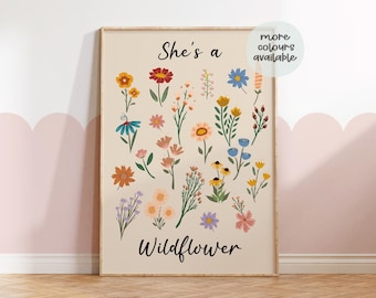 She’s a wild flower print, girls wildflower prints, she’s a wildflower, flower prints, nursery decor, floral decor, childrens prints