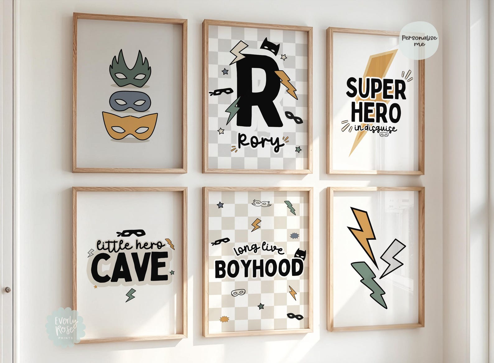 Set of 3, 6, Personalised, Superhero Prints, Boys Bedroom Decor ...