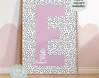 Personalised Initial Print, Polka Dot Prints, Nursery Posters, Playroom Prints, Childrens Bedroom Posters, Scallop Prints, Gifts For Kids