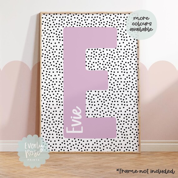 Personalised Initial Print, Polka Dot Prints, Nursery Posters, Playroom Prints, Childrens Bedroom Posters, Scallop Prints, Gifts For Kids