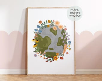 WILDFLOWER print, girls wildflower prints, she’s a wildflower, nursery decor, floral decor, childrens prints, Wildflower Earth, Boho Style