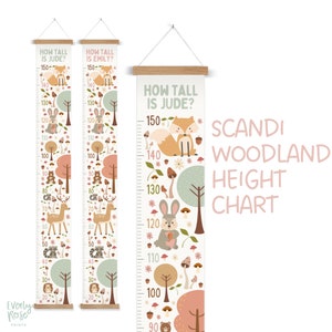 Personalised, Canvas Height Chart, Growth Chart, Woodland Animals, Decor, Kids Decor, Nursery Decor, Woodland Nursery, Whimsical Decor, Art