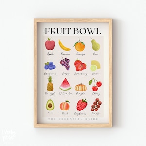 Fruit Chart Print, Kitchen Prints, Watercolour Prints, Educational Prints, Modern Home, Wall Decor, Fruit Bowl, Fruit Chart, Wall Art