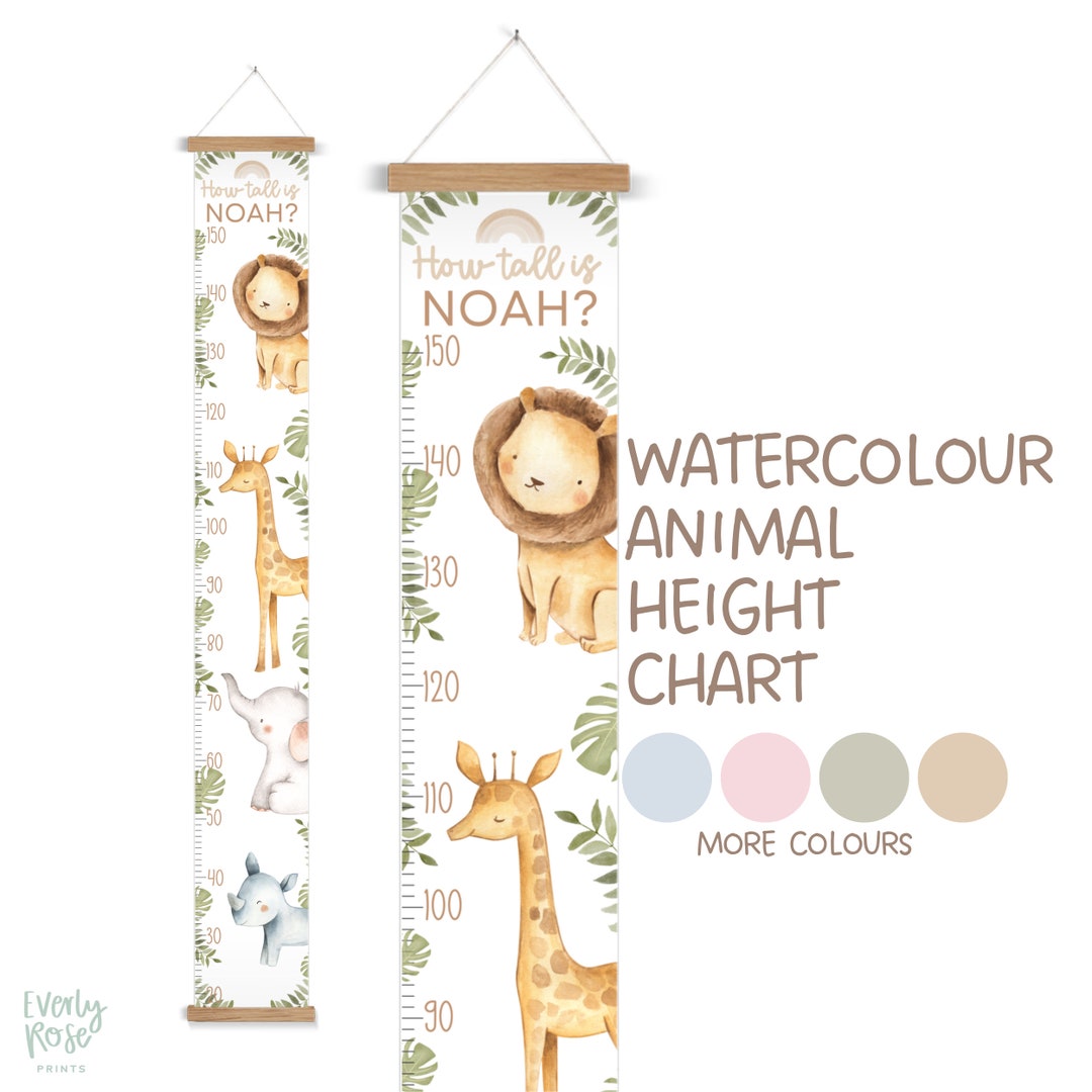 Personalised, Children's Height Chart, Growth Chart, Safari Nursery
