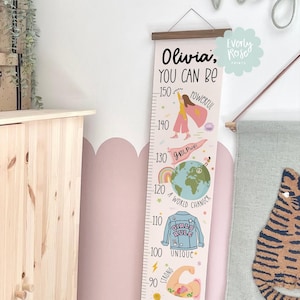 Personalised, Canvas Height Chart, Growth Chart, Strong Women, Girls Can Do Anything, Prints, Playroom Prints, Feminism, Nursery Decor, Girl