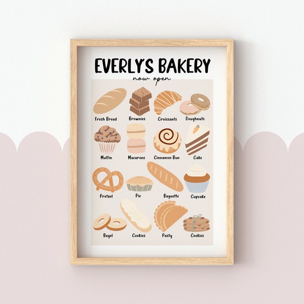 Personalised, Bakery Print, Imaginative Play, Montessori Art, Scandi, Playroom Prints, Educational, Role Play, Play Kitchen Accessories