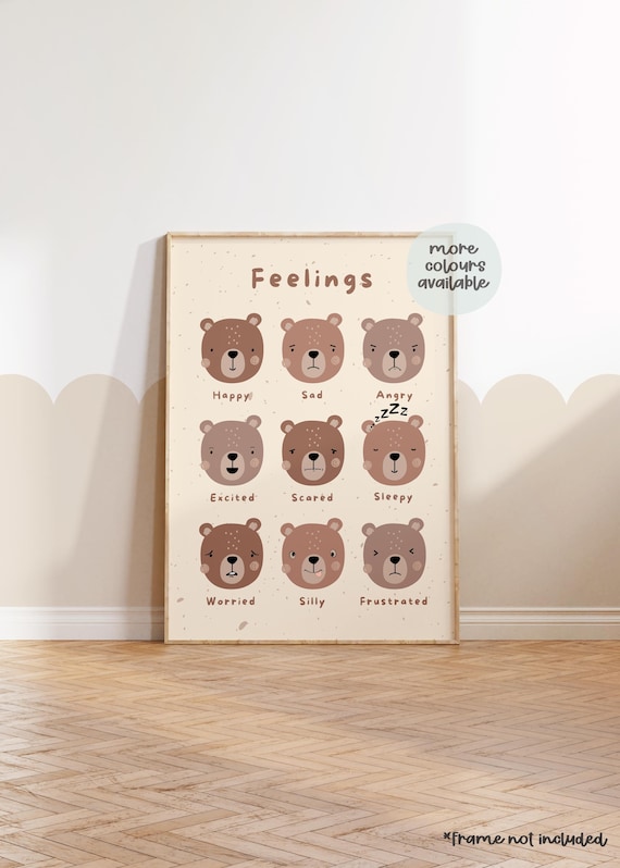 Educational Prints, Feelings Print, Teddy Bear, Print, Neutral Nursery, Kids Prints, Nursery Prints, Woodland, Bear, Teddy Bear Print