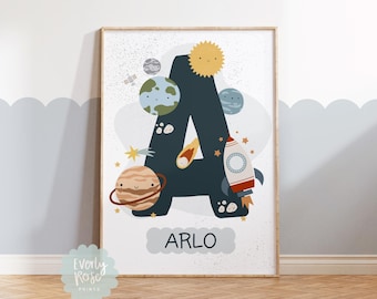 Personalised Space Print, Astronaut Prints, Solar System Decor, Personalised Name Print, Scandi Space Nursery, Playroom Prints, Rocket Print