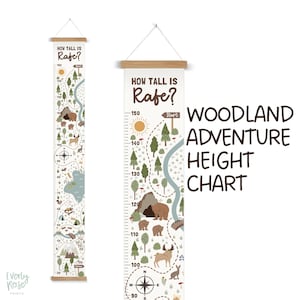Tabla de crecimiento personalizada en lienzo, con animales del bosque, decoración infantil, guardería, mapa de aventuras en el bosque