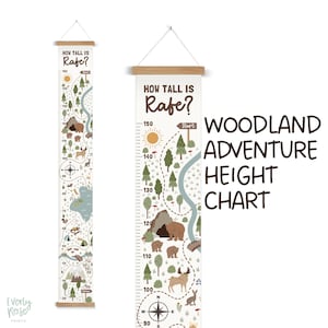 Personalised, Canvas Height Chart, Growth Chart, Woodland Animals, Decor, Kids Decor, Woodland Nursery, Woodland Adventure Map