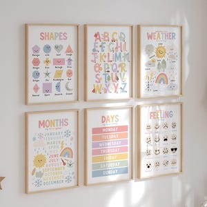 Set Of 2 3 4 6, Learning, Education Prints, Children's Bedroom Nursery, Playroom Prints, Feelings, Weather, Shapes, Days, Numbers, Alphabet