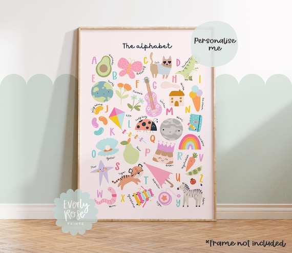 Personalised, Alphabet Prints, Colourful Prints, Girls Bedroom Prints, Pastel Decor, Nursery Prints, Playroom Prints, Girls Nursery, Gifts