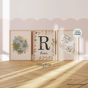 Set of 3, girls wildflower prints, dove print, flower prints, nursery decor, floral decor, childrens prints, personalised, Scandi style