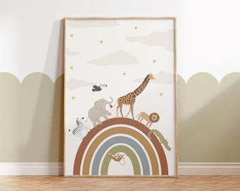 Safari Rainbow Print, Safari Animal Prints, Jungle Prints, Safari Nursery, Neutral Safari Prints, Children's Bedroom Decor, Animal Prints