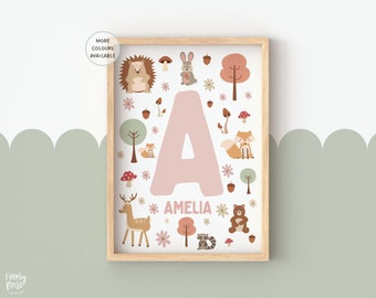 Personalised WOODLAND Print | Name Prints | Fox Bear Forerst | Prints | Nursery Print | Kids Bedroom | Woodland Animals | Woodland nursery