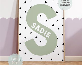 Personalised Scandi Triangle Prints For Nursery, Children's Bedroom, Playroom, Scandi Style, Boho Style, Initial Prints, Scandi Decor