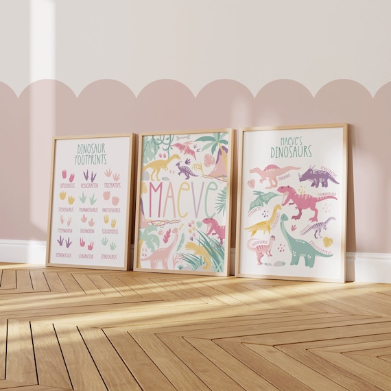 Set of 3, Personalised Dinosaur, Dinosaur Prints, Dinosaur Decor, Kids Prints, Nursery Prints, Dinosaur Nursery, Girls Prints, Boys Prints