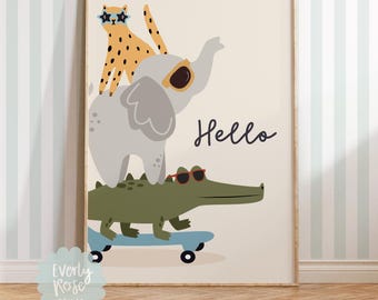 Cool Leopard Print, Safari Animal  Sunglasses Cat, Children's Prints, Safari Nursery, Cool Animal Posters, Playroom, Kids Bedroom Prints