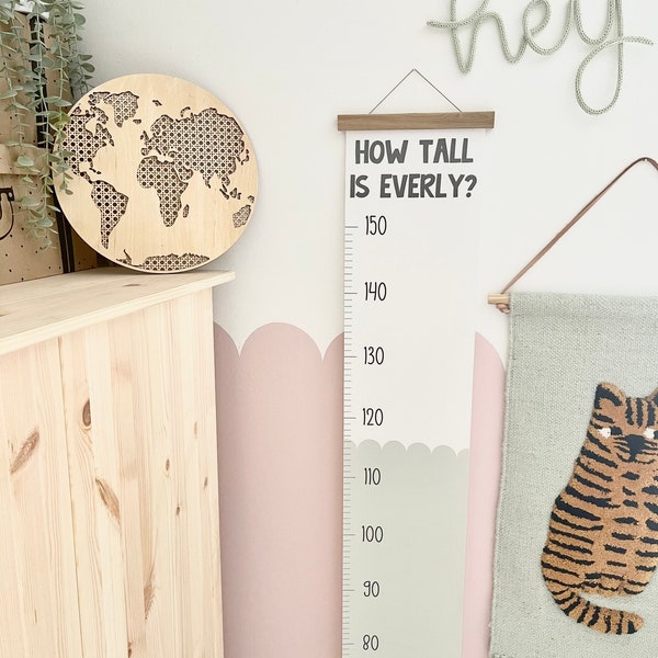 Personalised, Canvas Height Chart, Growth Chart,Scandi, Scallop Decor, Kids Decor, Nursery Decor, Boho, Scallop Nursery, Playroom, Ruler