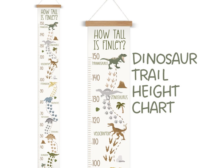 Personalised, Canvas Height Chart, Growth Chart, Dinosaur Decor, Kids Decor, Nursery Decor, Dinosaur Bedroom, Nursery, Dino Wall Art