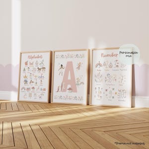 Set Of 3, Personalised, Fairy Prints, Princess, Castle, Girls Prints, Unicorn Wall Art, Nursery Prints, Fairytale, Alphabet, Counting, Art
