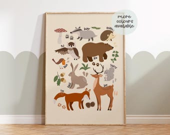 Woodland Animals Print, Nursery Prints, Forest Decor, Woodland Nursery, Neutral Decor, Playroom, Woodland Animals, Scandi Style, Wall Art