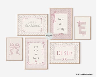 Set Of 6, Gallery, Personalised, Toddler Girls Prints, Whimsical Vintage Wall Art, Sisters Nursery Decor