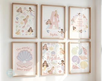 Set Of 3, 6, Mix & Match, Personalised, Mermaid Prints, Girls Bedroom, Ocean Room, Girls Gifts, Mermaid Nursery, Make Waves Little Mermaid