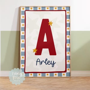 Personalised Initial Wall Art Print, Toddler Boys Prints, Checkerboard Prints, Boys Decor, Nursery Prints, Playroom Prints, Custom Name