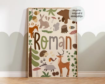 Personalised Woodland Print, Nursery Prints, Forest Decor, Woodland Nursery, Neutral Decor, Playroom, Woodland Animals, Scandi Style, Art