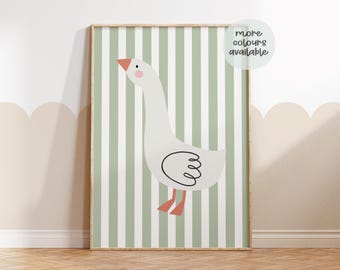 Goose print, Children’s Wall Art, Nursery Prints, Colours, Neutral Decor, Woodland Animals, Cute Goose, Wildlife, New Baby Gift, Goose